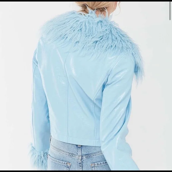 Vintage Faux Fur Trim Jacket Baby Blue - Picture 2 of 7